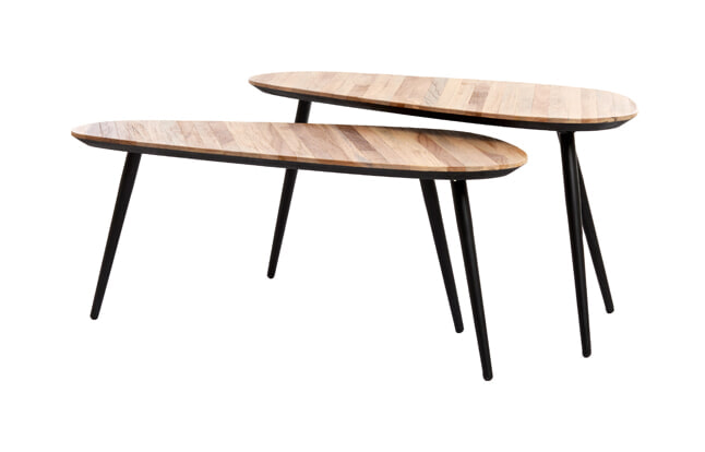 Light & Living Salontafel Viejo Hout en metaal, Set van 2 stuks - Bruin - Organisch