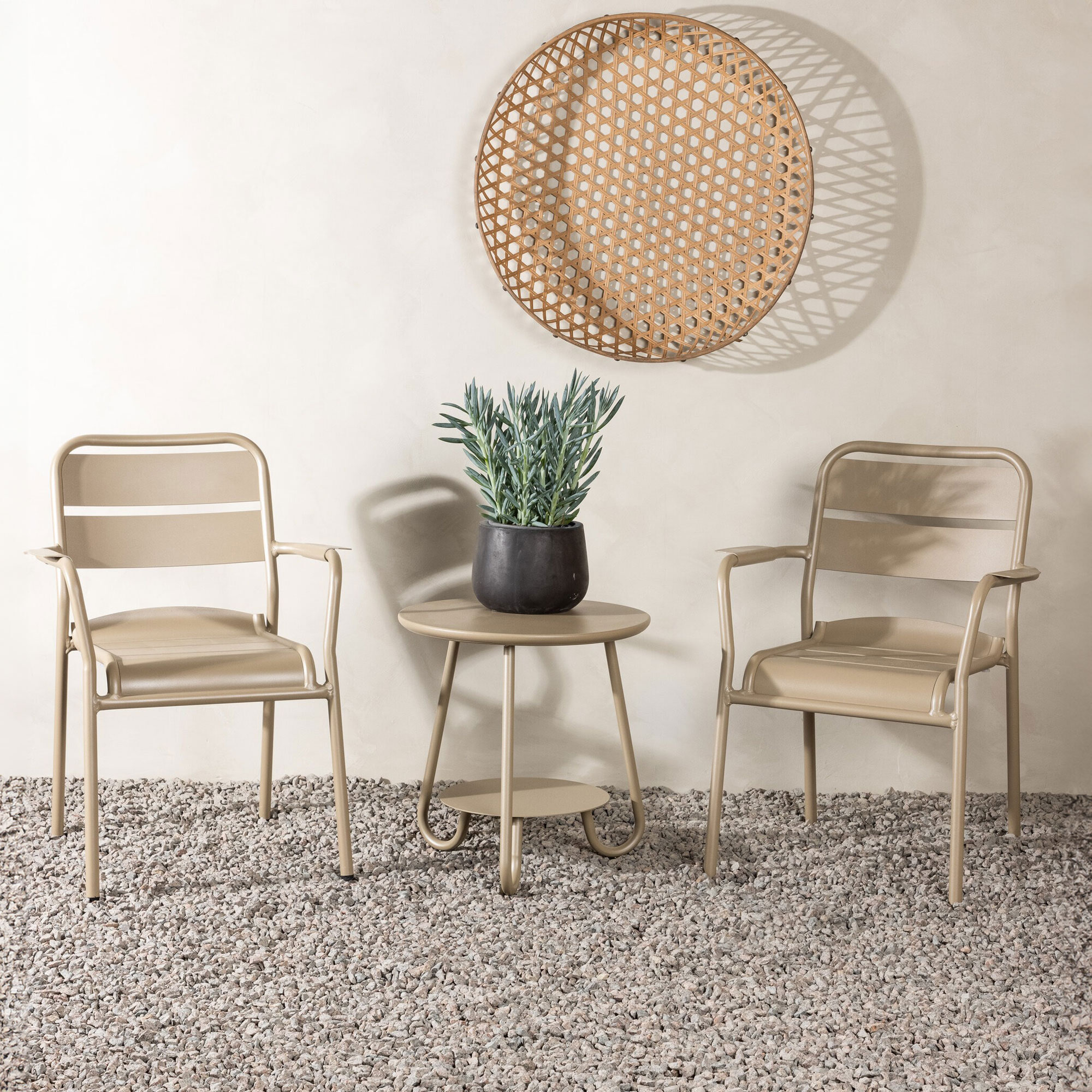 Nohr Loungeset Tandra Met 2 stoelen en tafel - Beige - Rond