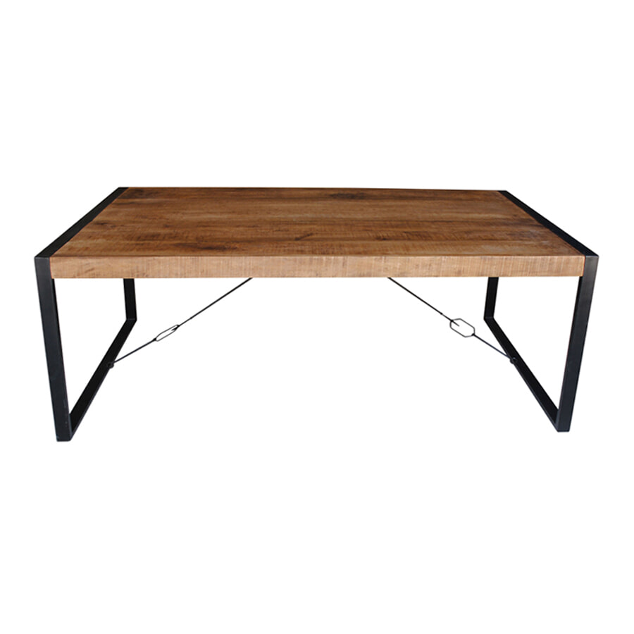 LivingFurn Industriële Eettafel 'Strong' 240 x 100cm, Mangohout en staal