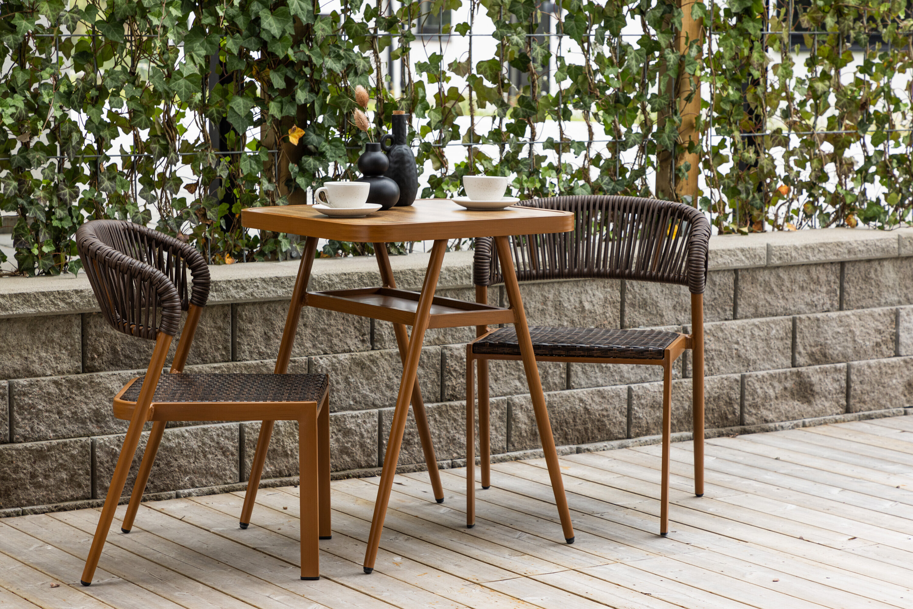 Amadora tuinmeubelset tafel, 2 stoelen bruin.