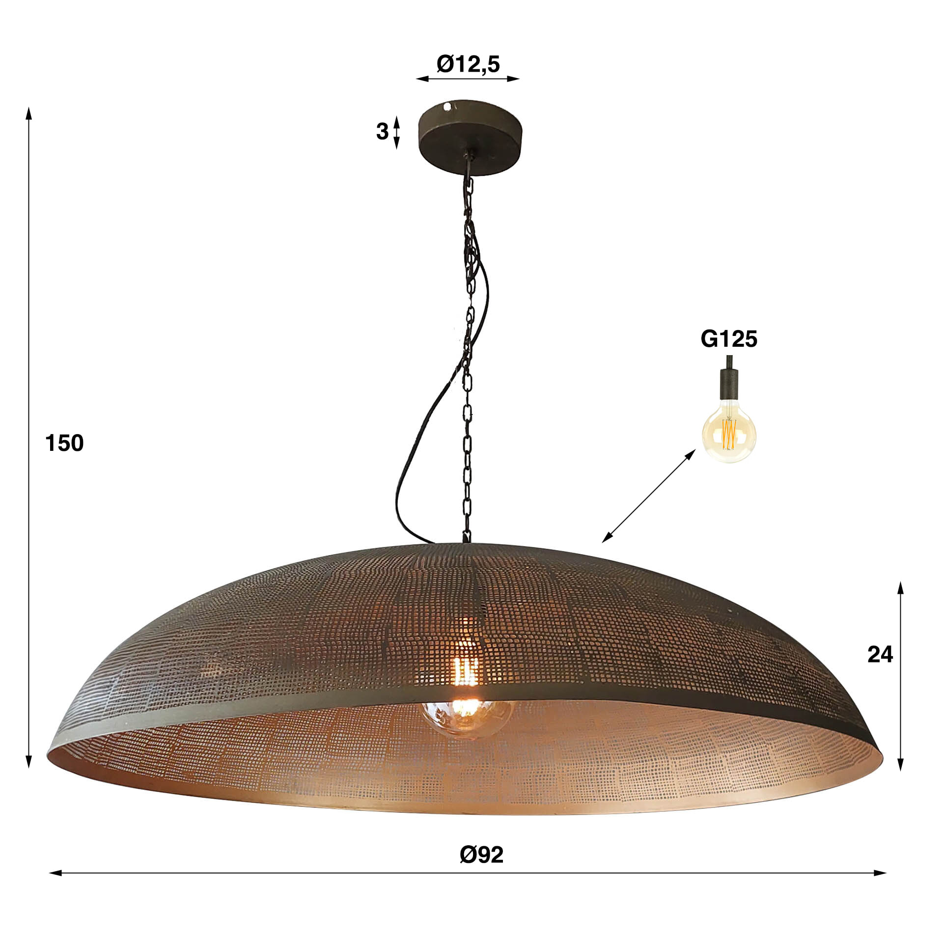 LifestyleFurn Hanglamp 'Aubre' Metaal, Ø90cm, kleur Brons Antiek