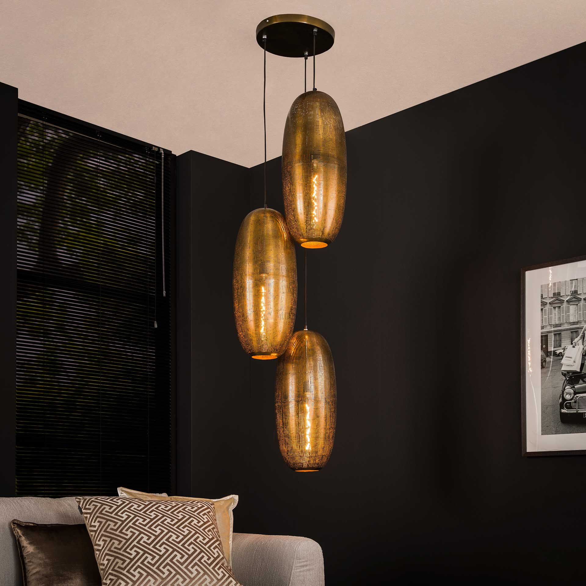 LifestyleFurn Hanglamp Rolande 3-lamps, Metaal - Brons Antiek