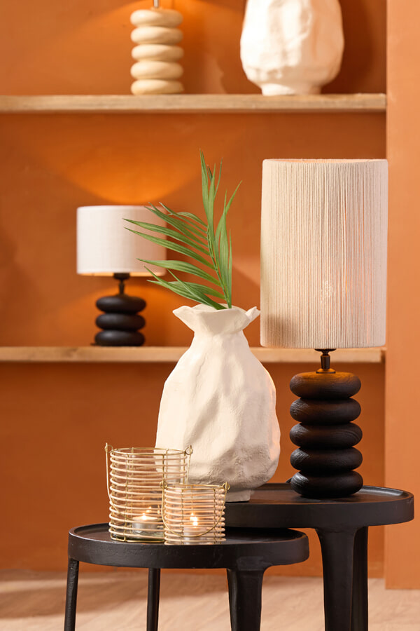 Light & Living Tafellamp 'Budongo' Mangohout, 12cm, kleur Zwart (excl. kap)