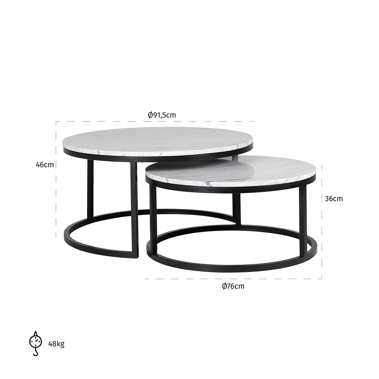 Richmond Salontafel 'Lexington' Marmer en Staal, Set van 2 stuks