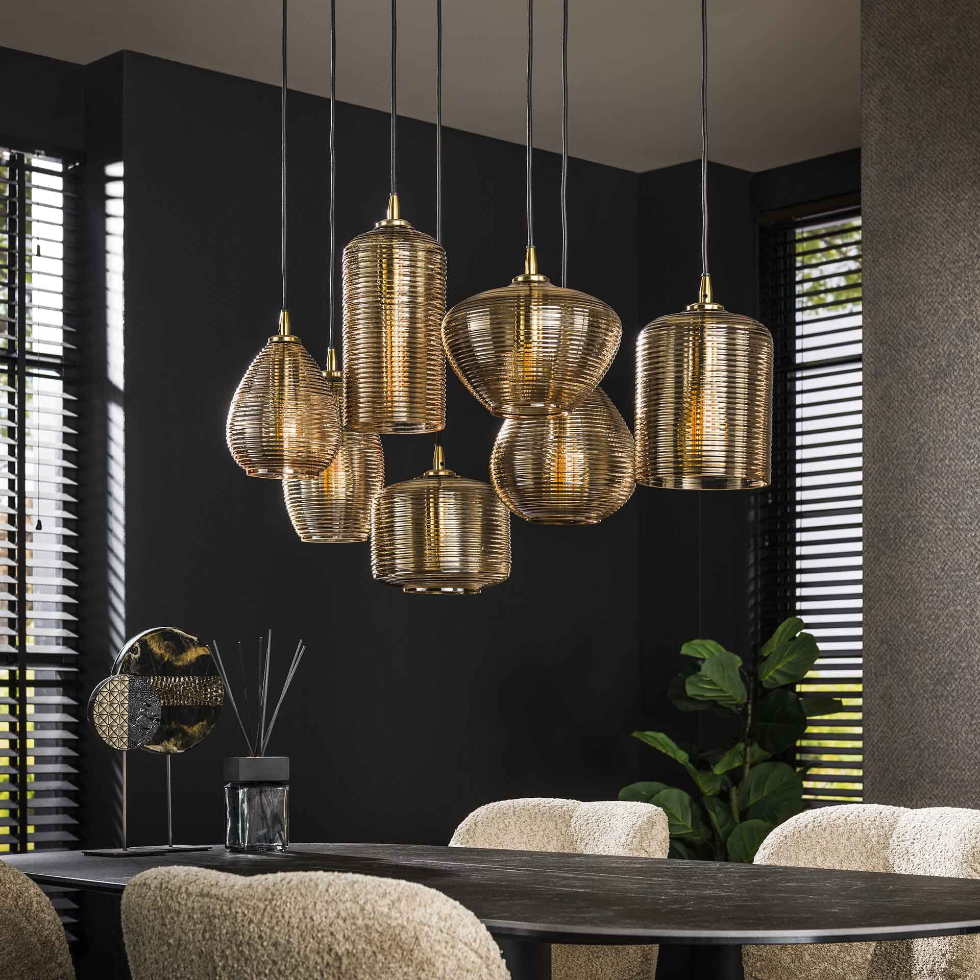 LifestyleFurn Hanglamp 'Kirin' Glas, 4+3-lamps