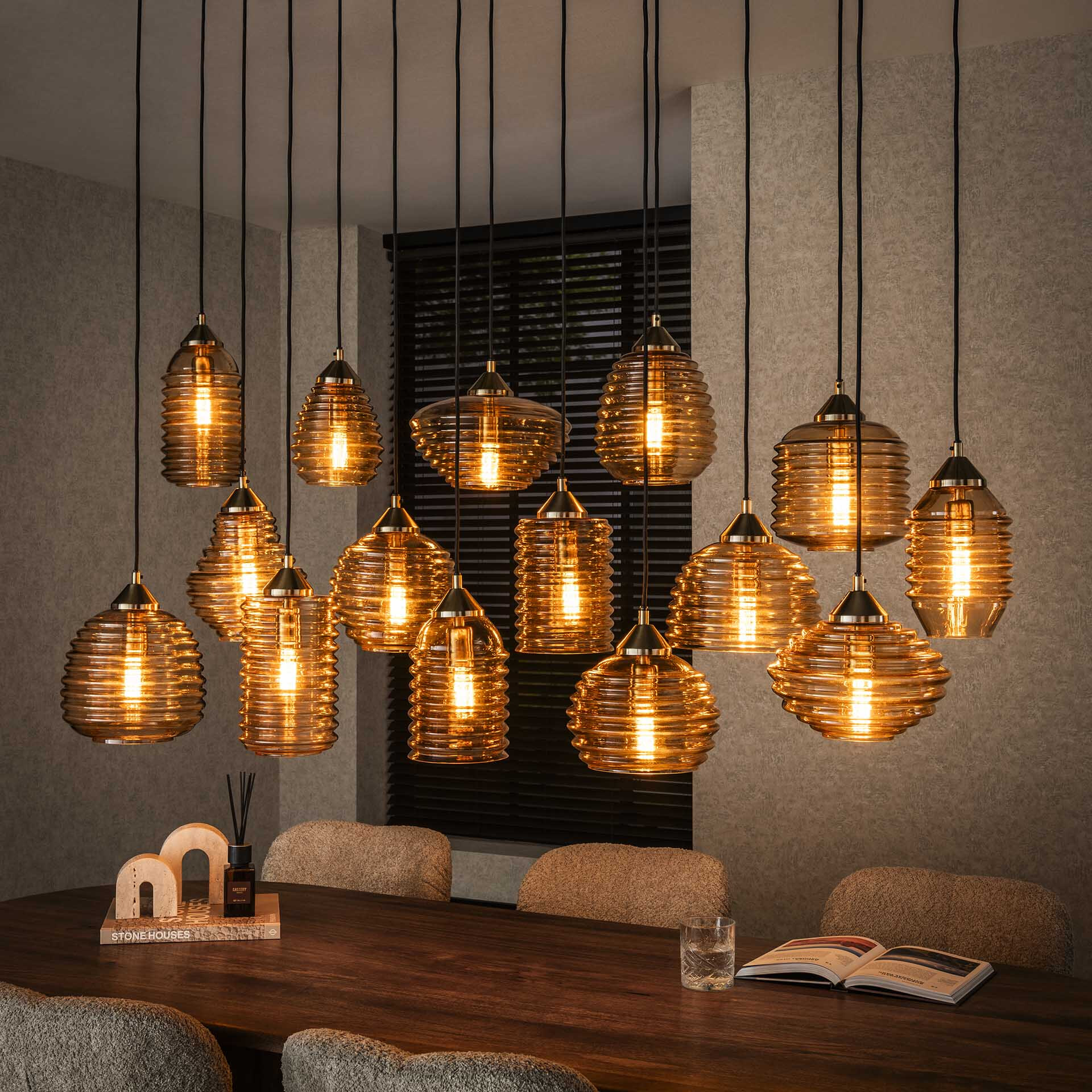 LifestyleFurn Hanglamp 'Tiera' 15-lamps, kleur Amber