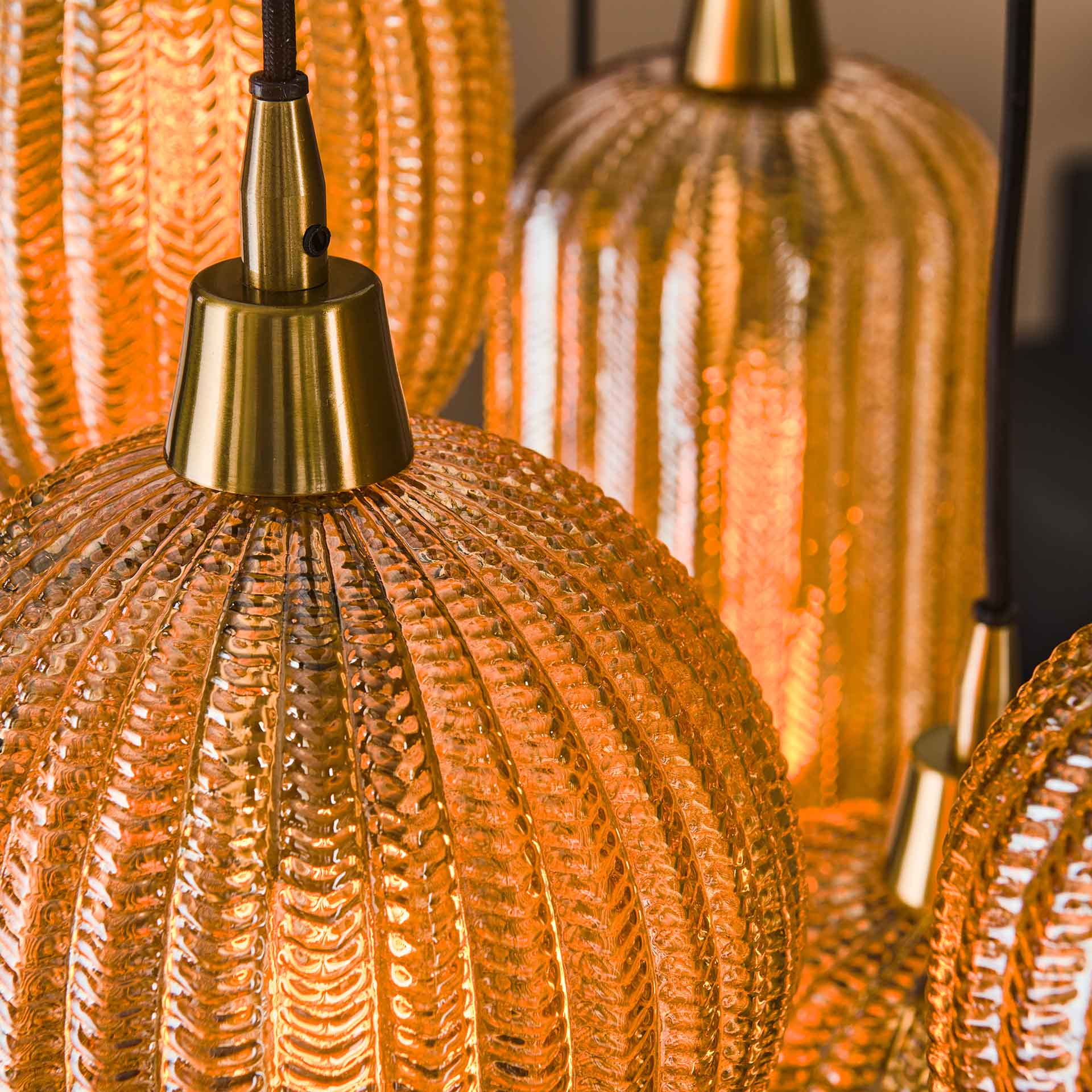 LifestyleFurn Hanglamp 'Malori' 7-lamps, Amber glas