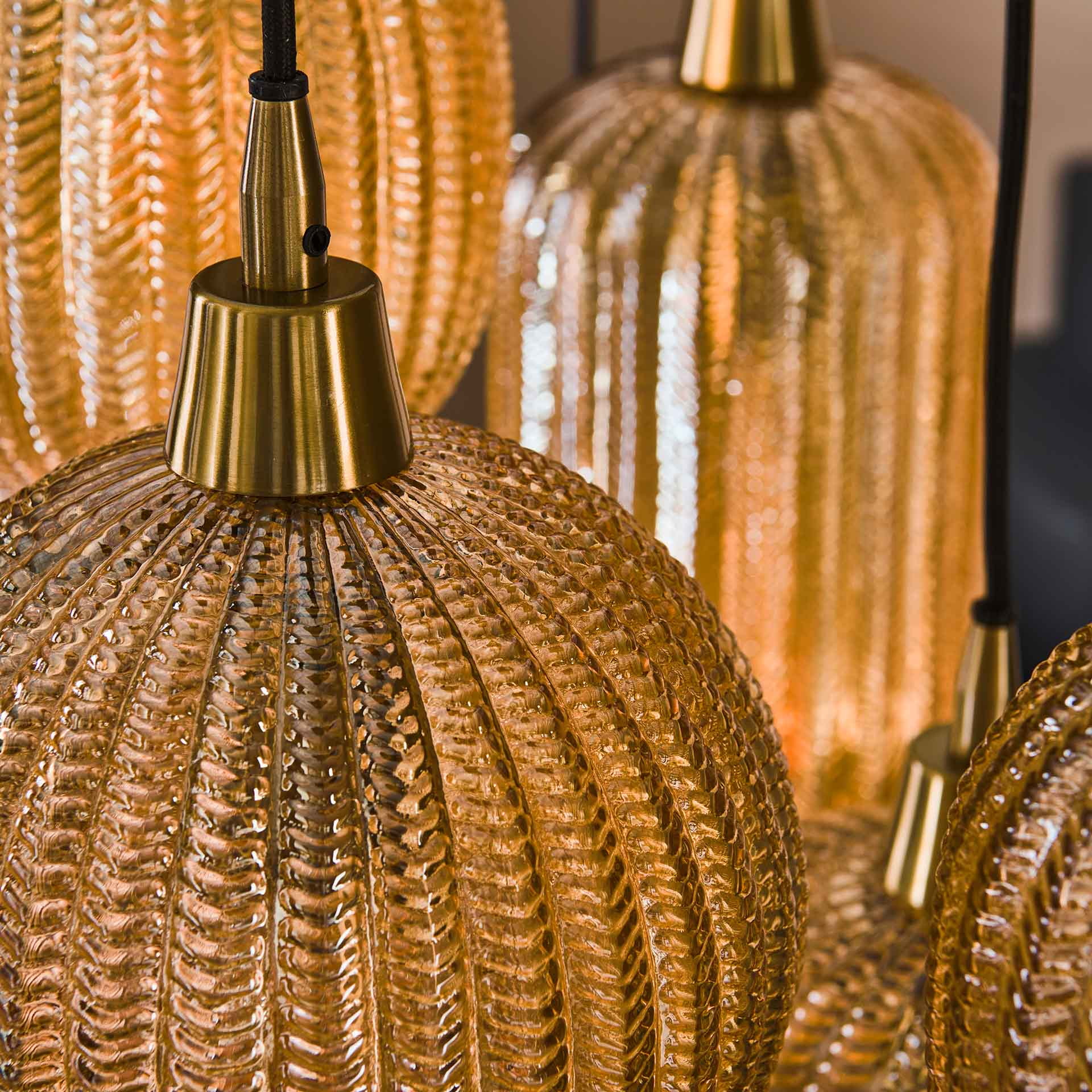 LifestyleFurn Hanglamp 'Malori' 7-lamps, Amber glas