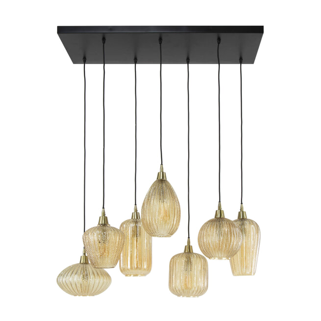 LifestyleFurn Hanglamp 'Malori' 7-lamps, amber glas