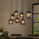 LifestyleFurn Hanglamp 'Reed' 7-lamps, kleur Smoke Grey
