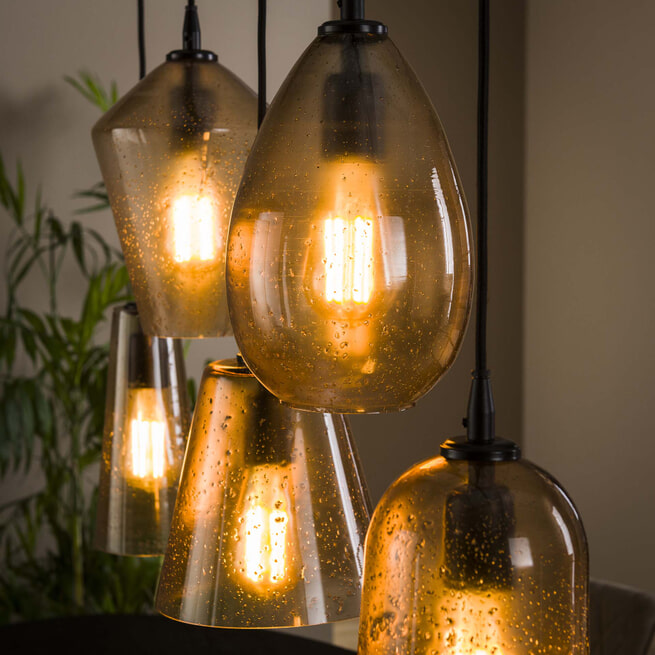 LifestyleFurn Hanglamp 'Aeden' 5-lamps, kleur Amber