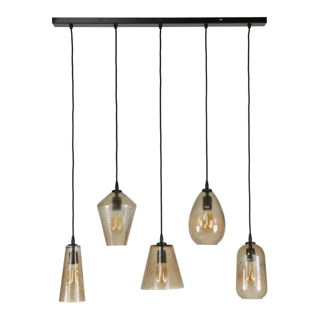 LifestyleFurn Hanglamp 'Aeden' 5-lamps, kleur Amber