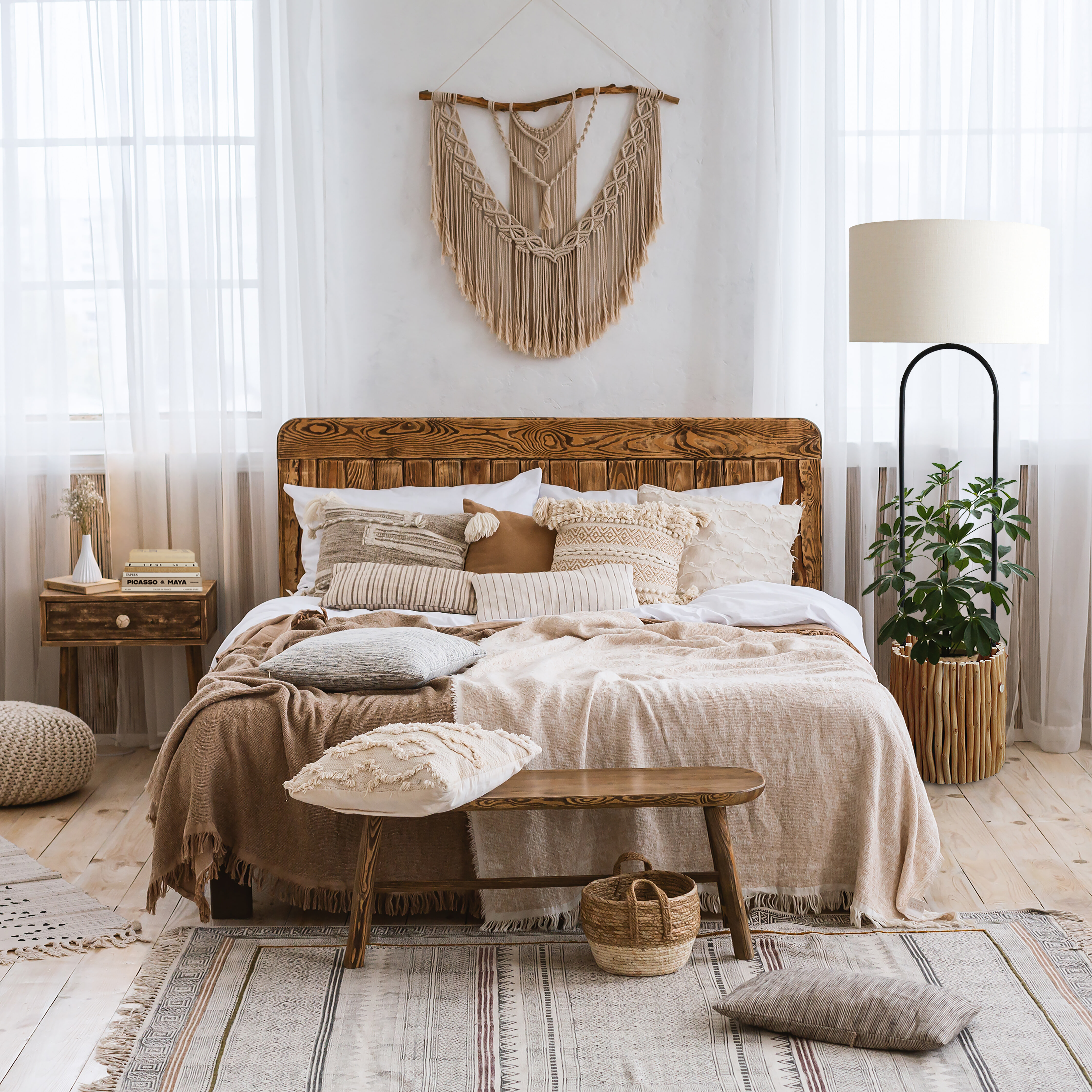 Artistiq Vloerlamp 'Kenyanna' Met plantenmand, Drijfhout