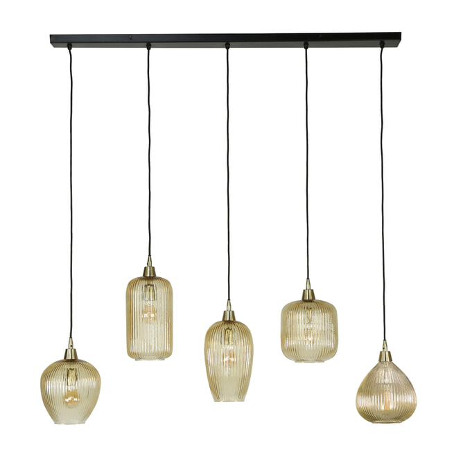 LifestyleFurn Hanglamp 'Zarek' 5-lamps, kleur Amber