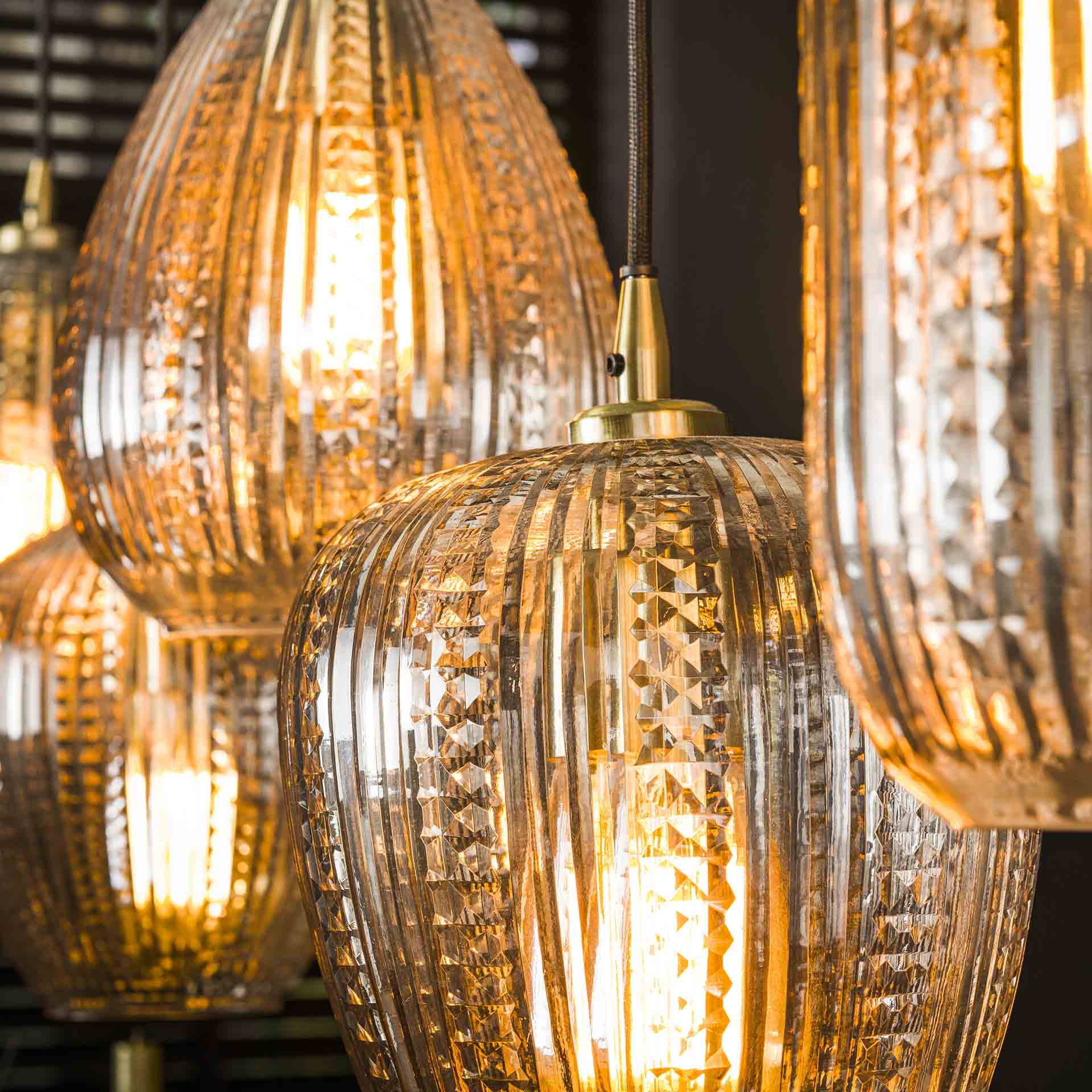 LifestyleFurn Hanglamp 'Damy' Diamond glas, 5-lamps, kleur Roze