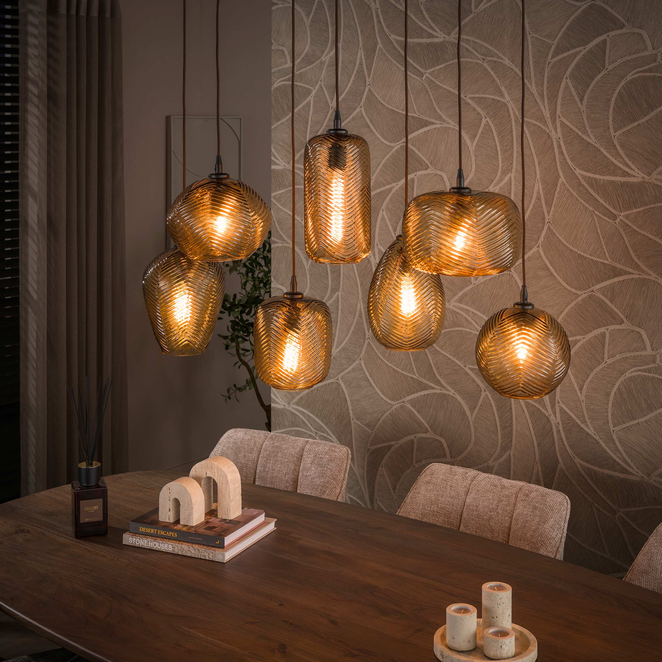 LifestyleFurn Hanglamp 'Ramond' 4+3-lamps, kleur Smoke bruin
