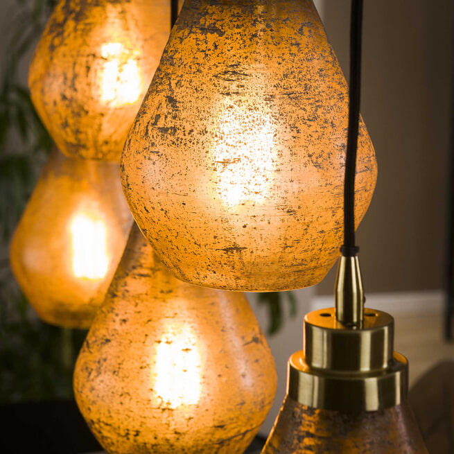 LifestyleFurn Hanglamp 'Brooks' 5-lamps, kleur Vintage Bruin