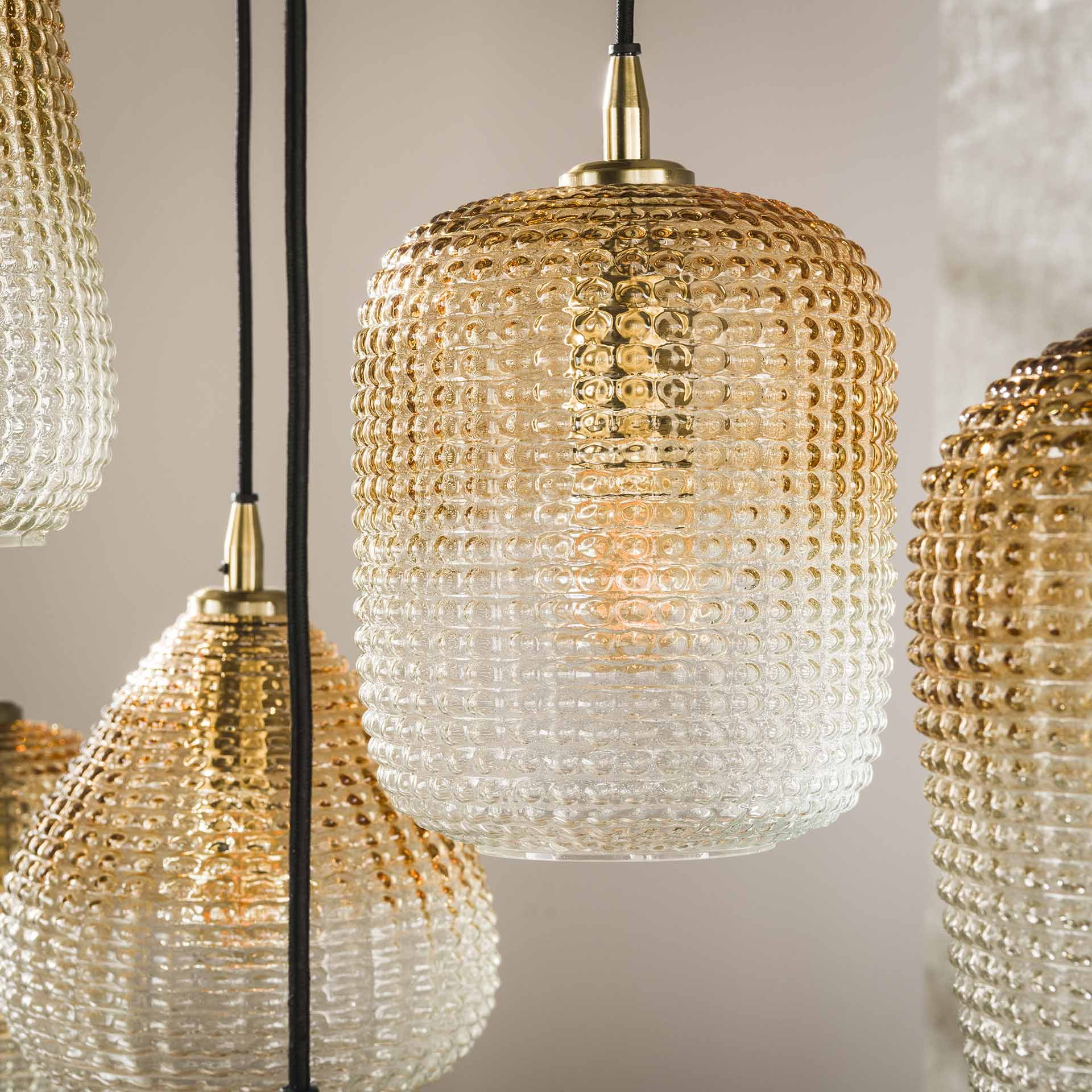 LifestyleFurn Hanglamp 'Tamecka' 9-lamps, kleur Amber