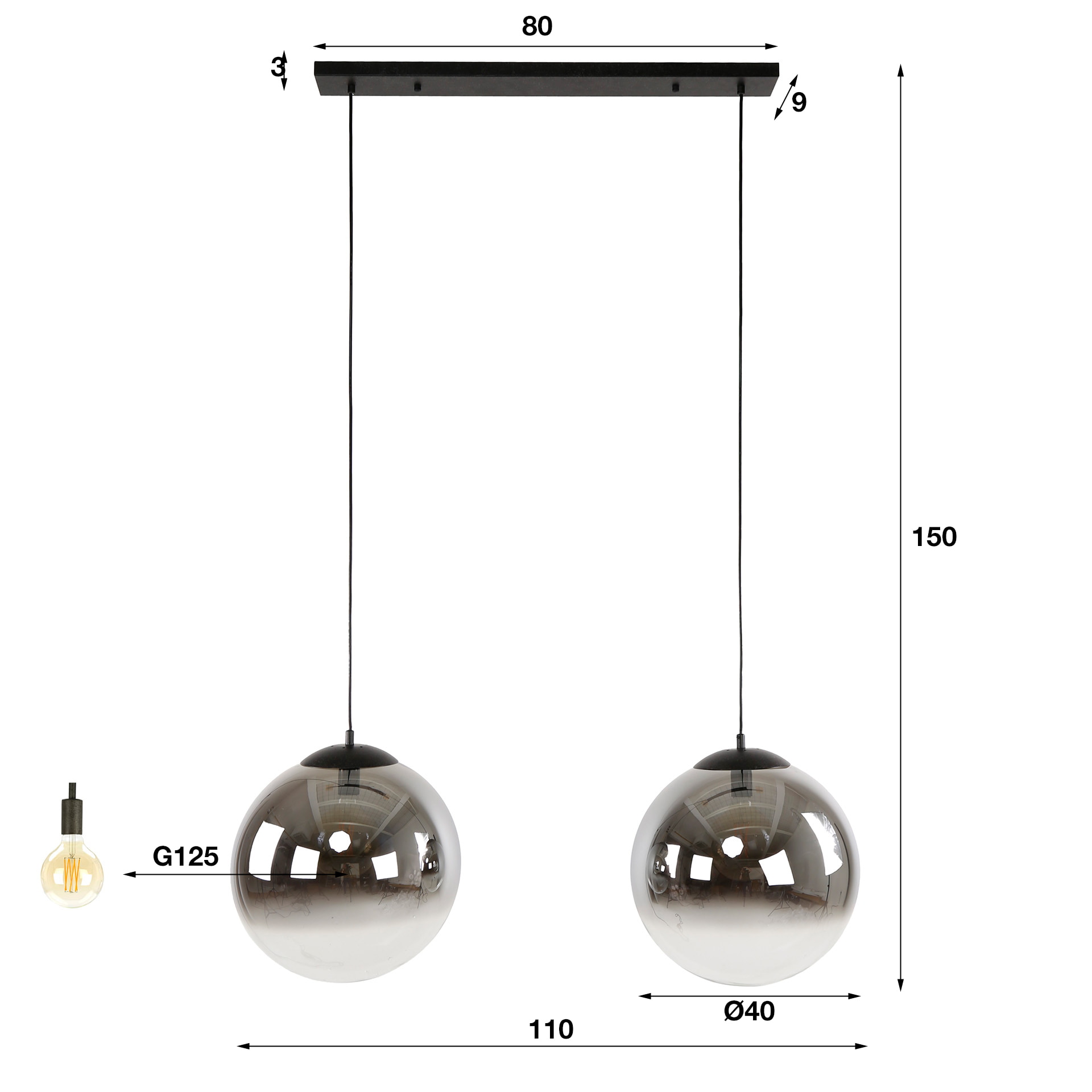 LifestyleFurn Hanglamp 'Nida' Glas, 2-lamps