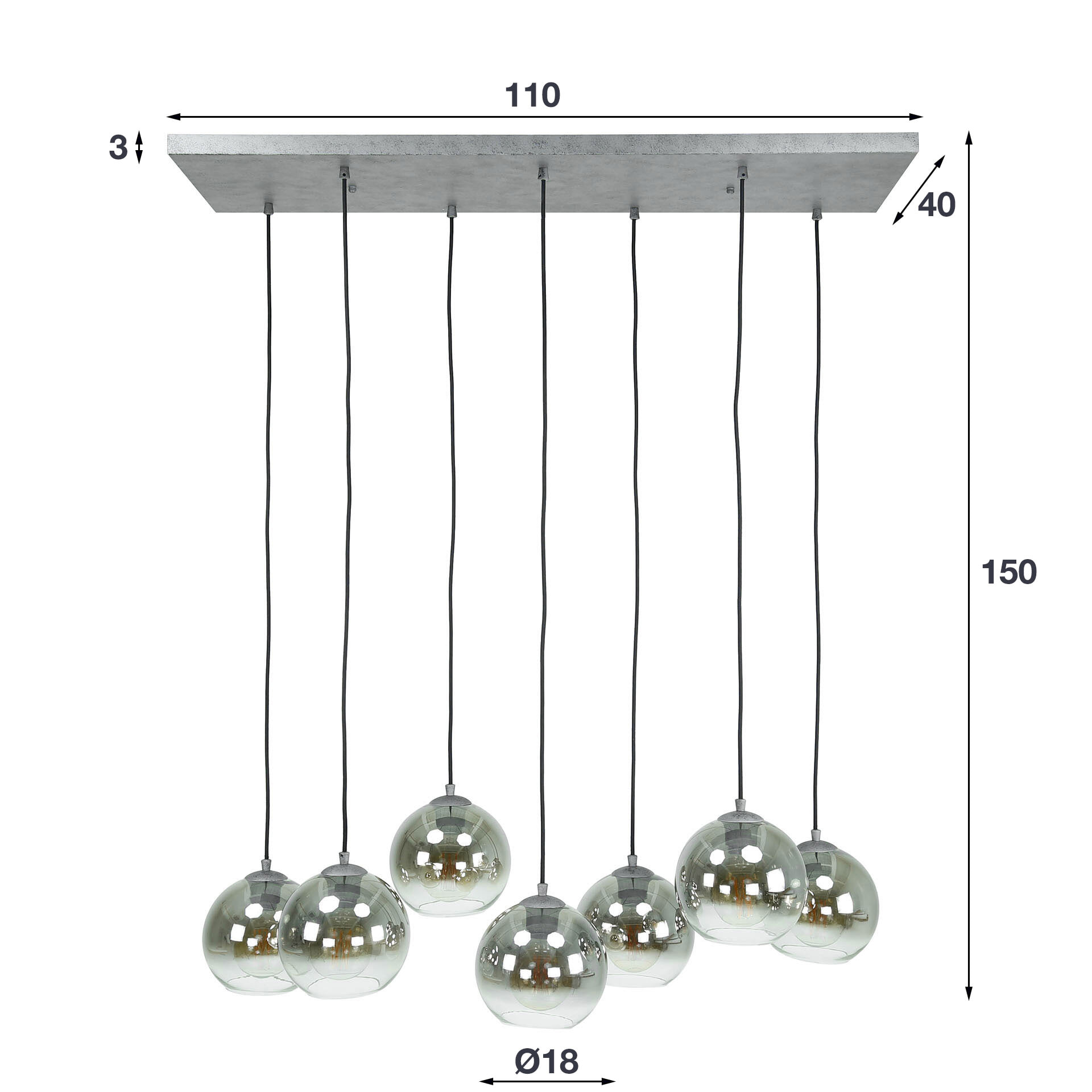 Hanglamp 'Bubble Shaded' met 7 smoke-glas bollen