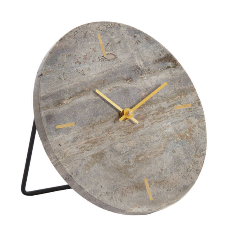 Light & Living Tafelklok Jenay Travertin, Ø20cm - Bruin - Rond