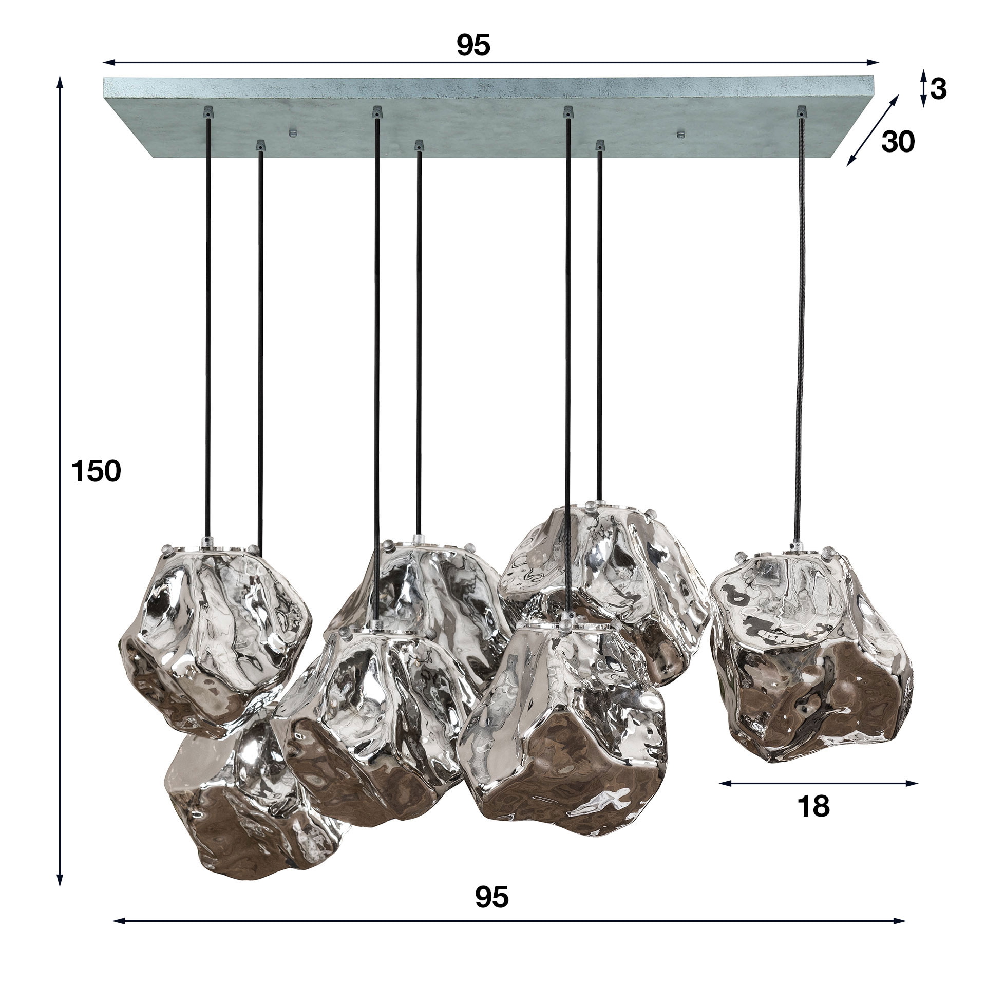 LifestyleFurn Hanglamp 'Rock' 7-lamps, kleur Chromed