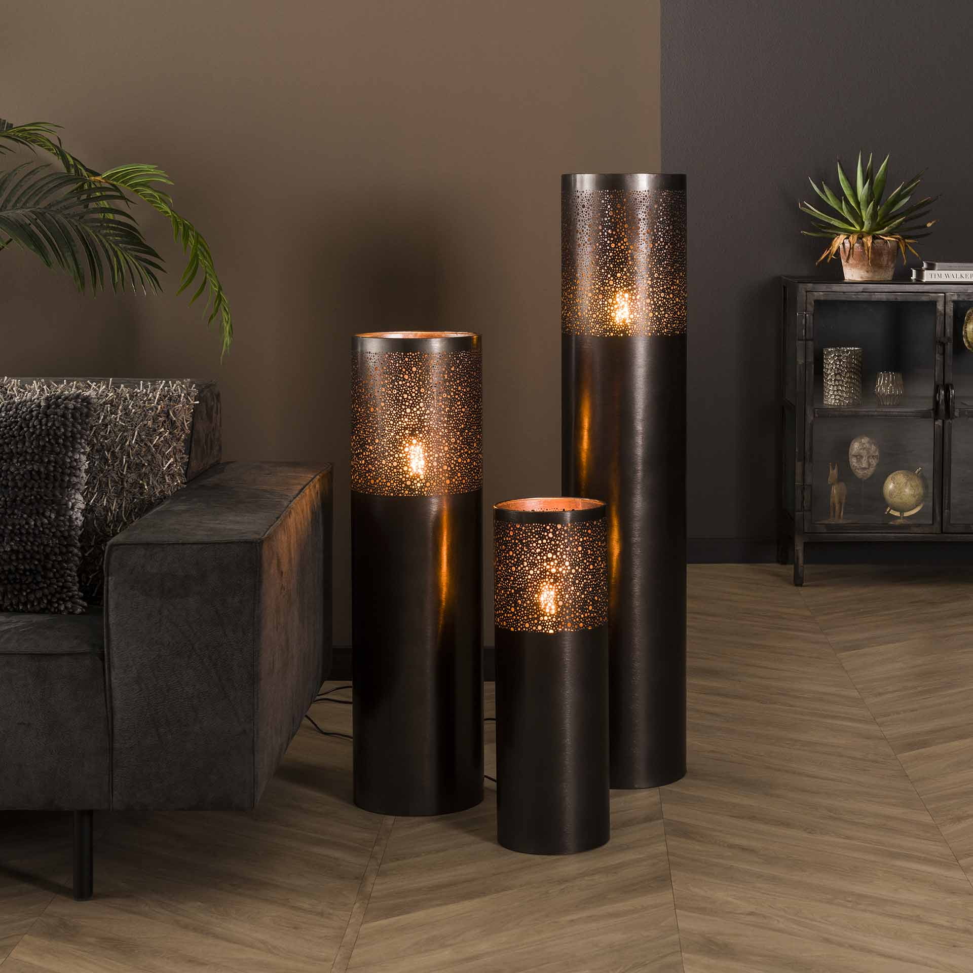 LifestyleFurn Vloerlamp 'Bryston' 60cm hoog, kleur Zwart Nikkel