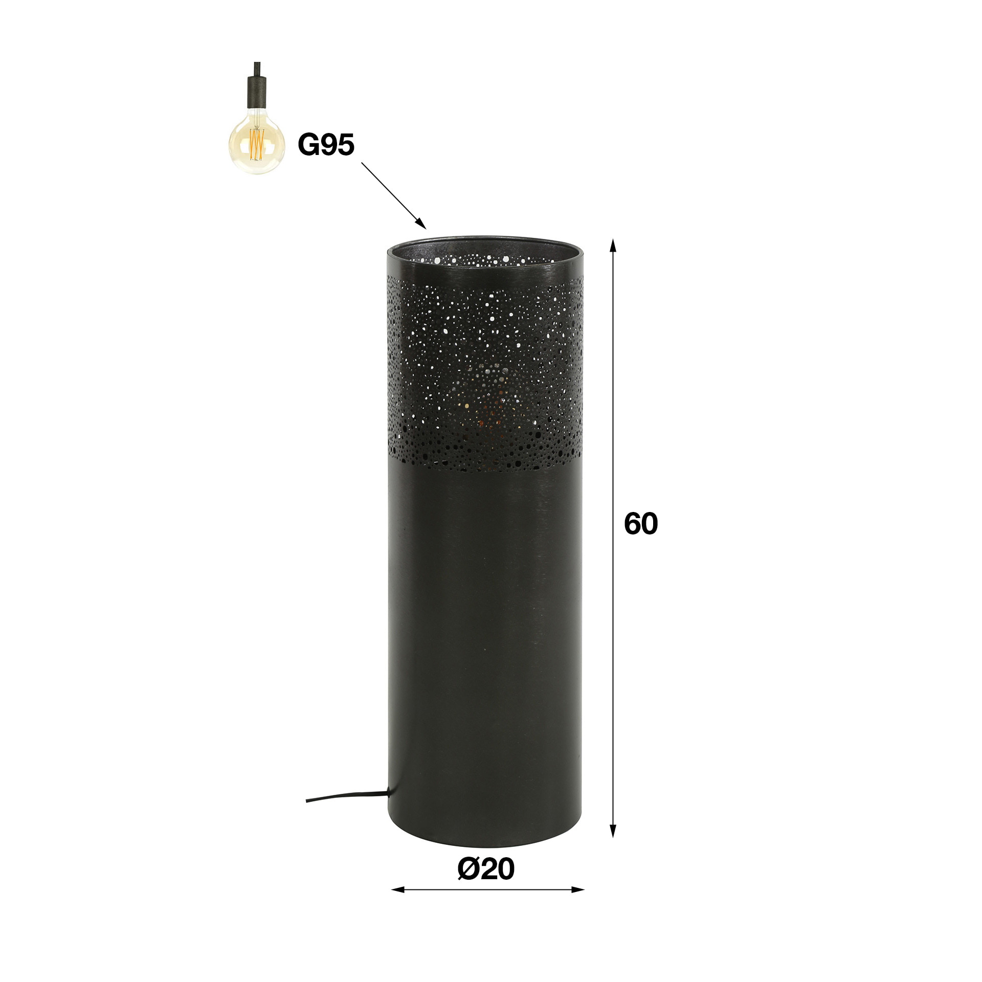 LifestyleFurn Vloerlamp 'Bryston' 60cm hoog, kleur Zwart Nikkel