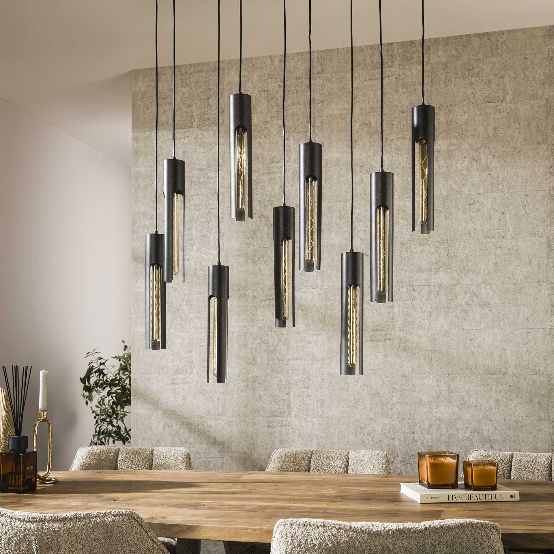 LifestyleFurn Hanglamp 'Charnelle' 5+4-lamps, Artic Black