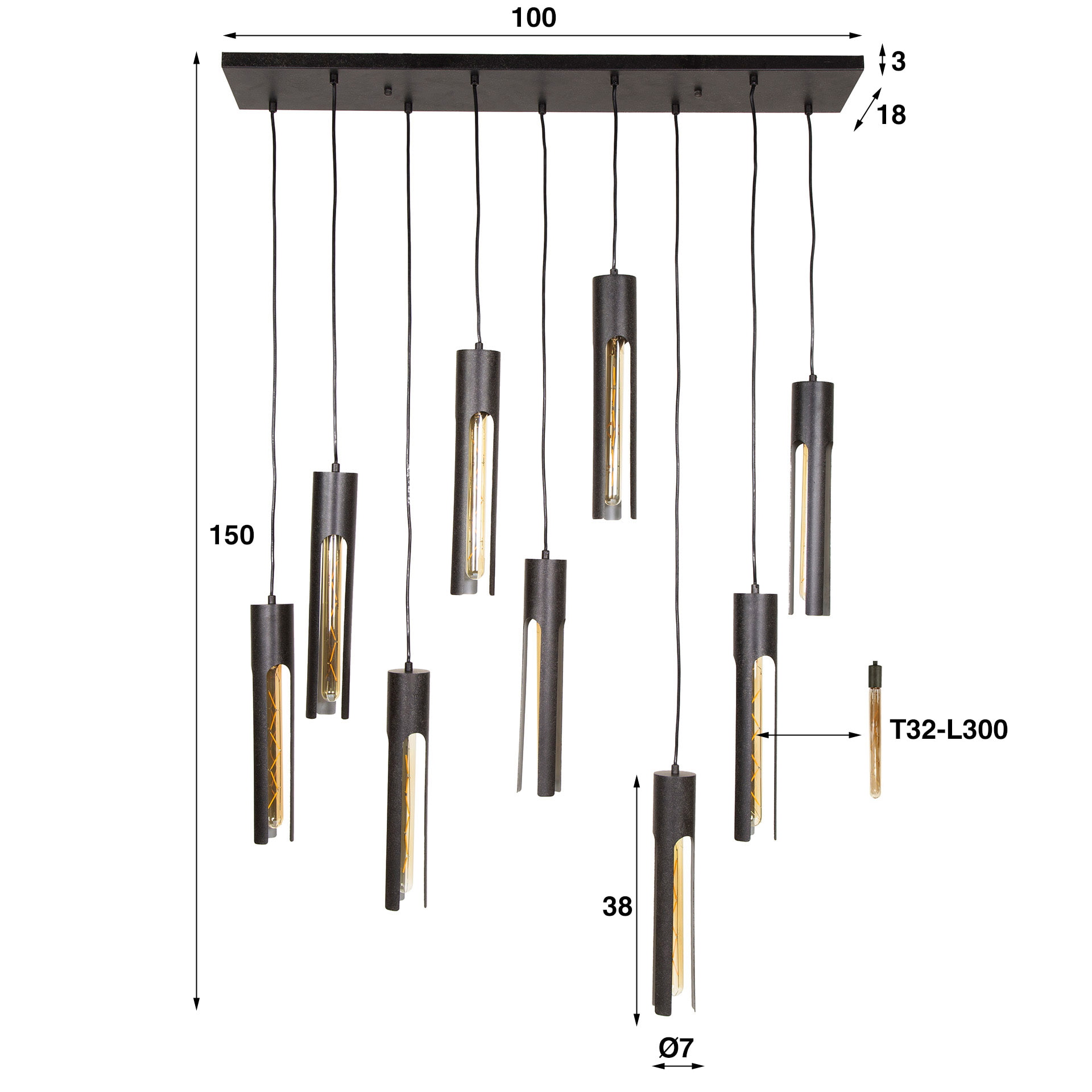 LifestyleFurn Hanglamp 'Charnelle' 5+4-lamps, Artic Black