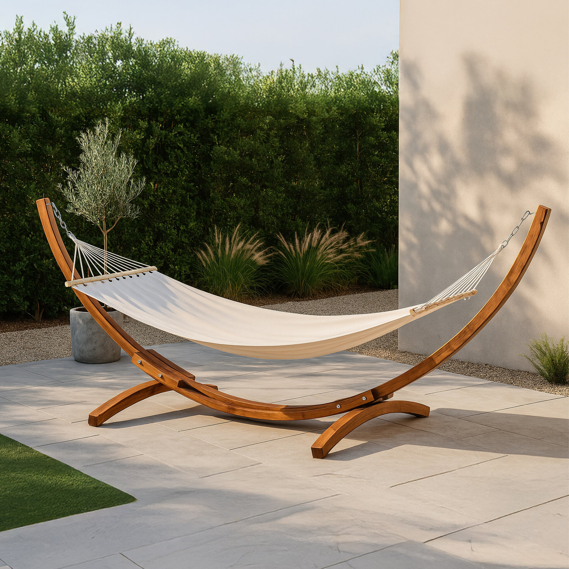 Nohr Hangmat 'Delisha' crèmewit, met standaard van acaciahout