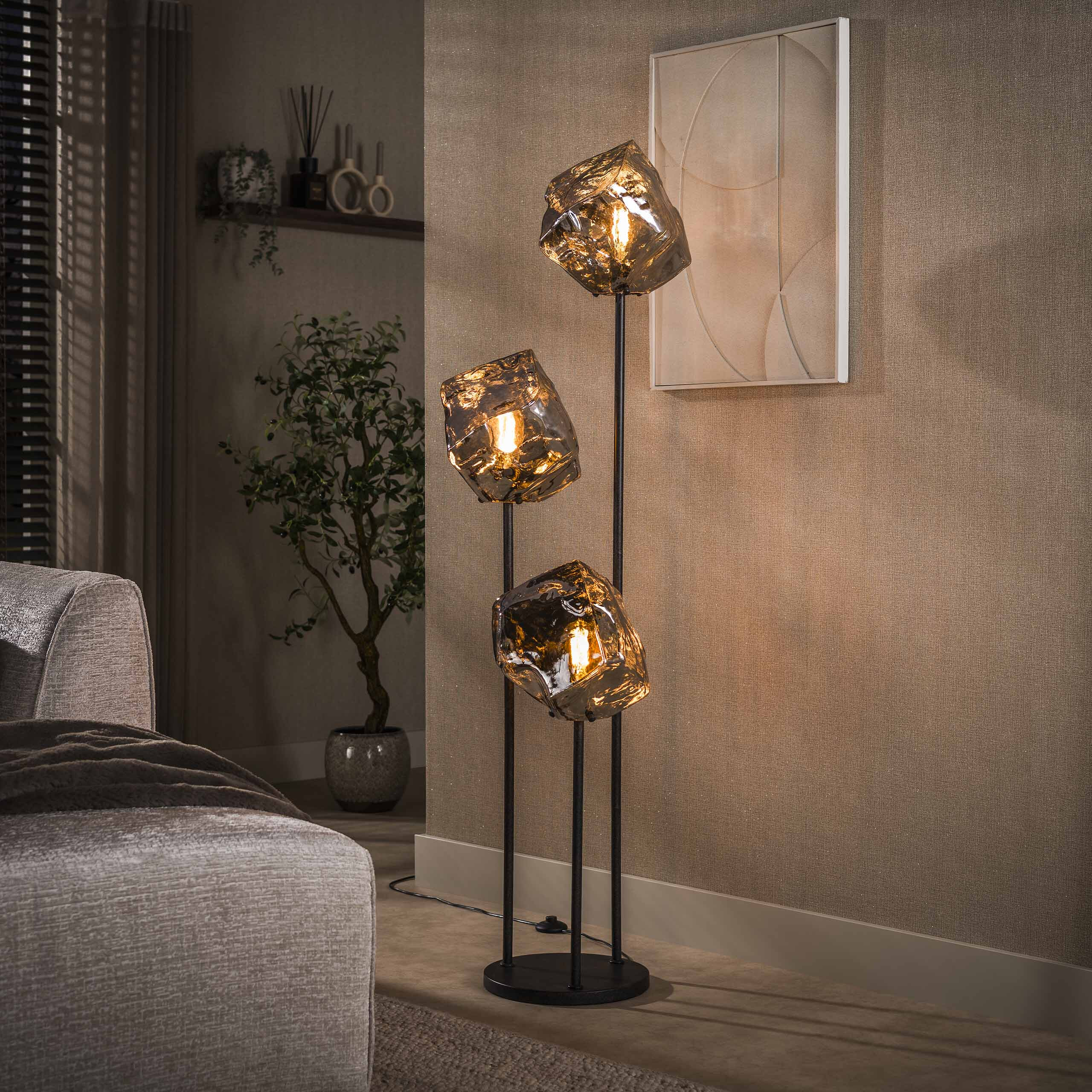 LifestyleFurn Vloerlamp 'Rock' 3-lamps, kleur Chromed
