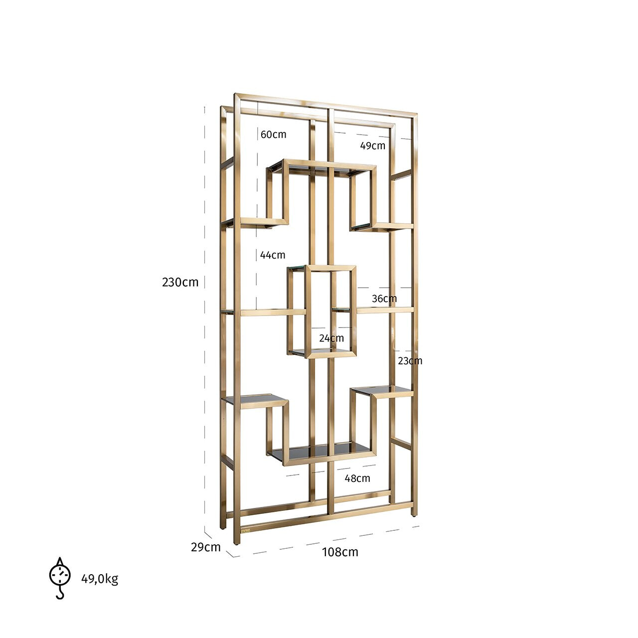 Richmond Wandkast 'Magnus' 230 x 108cm, kleur Brushed Gold