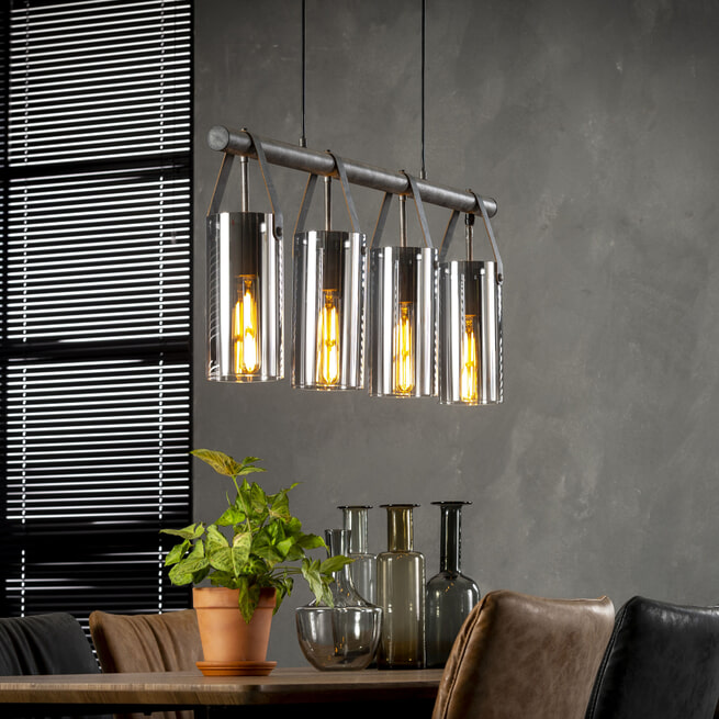 Industriële glazen Hanglamp 'Orson' 4-lamps