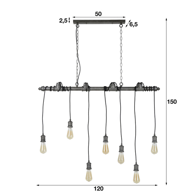 Hanglamp 'Fikret' 7-lamps, 120cm