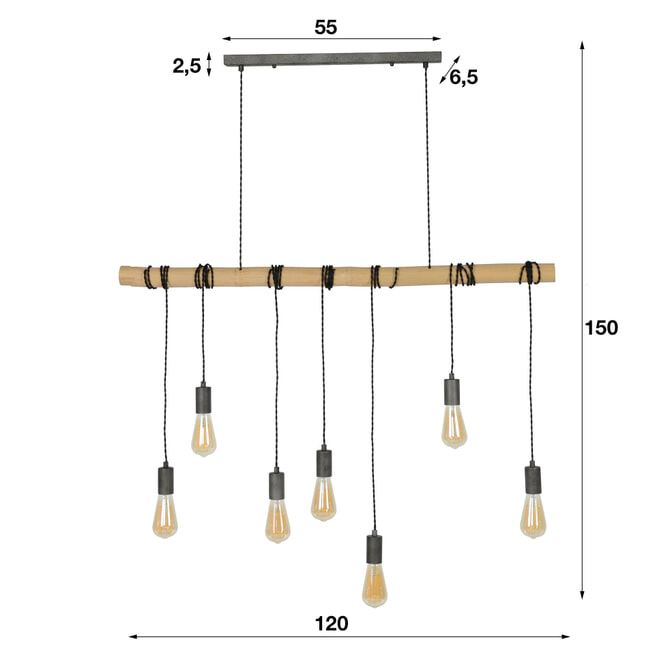 Hanglamp 'Bamboe' met 7 hangende fittingen