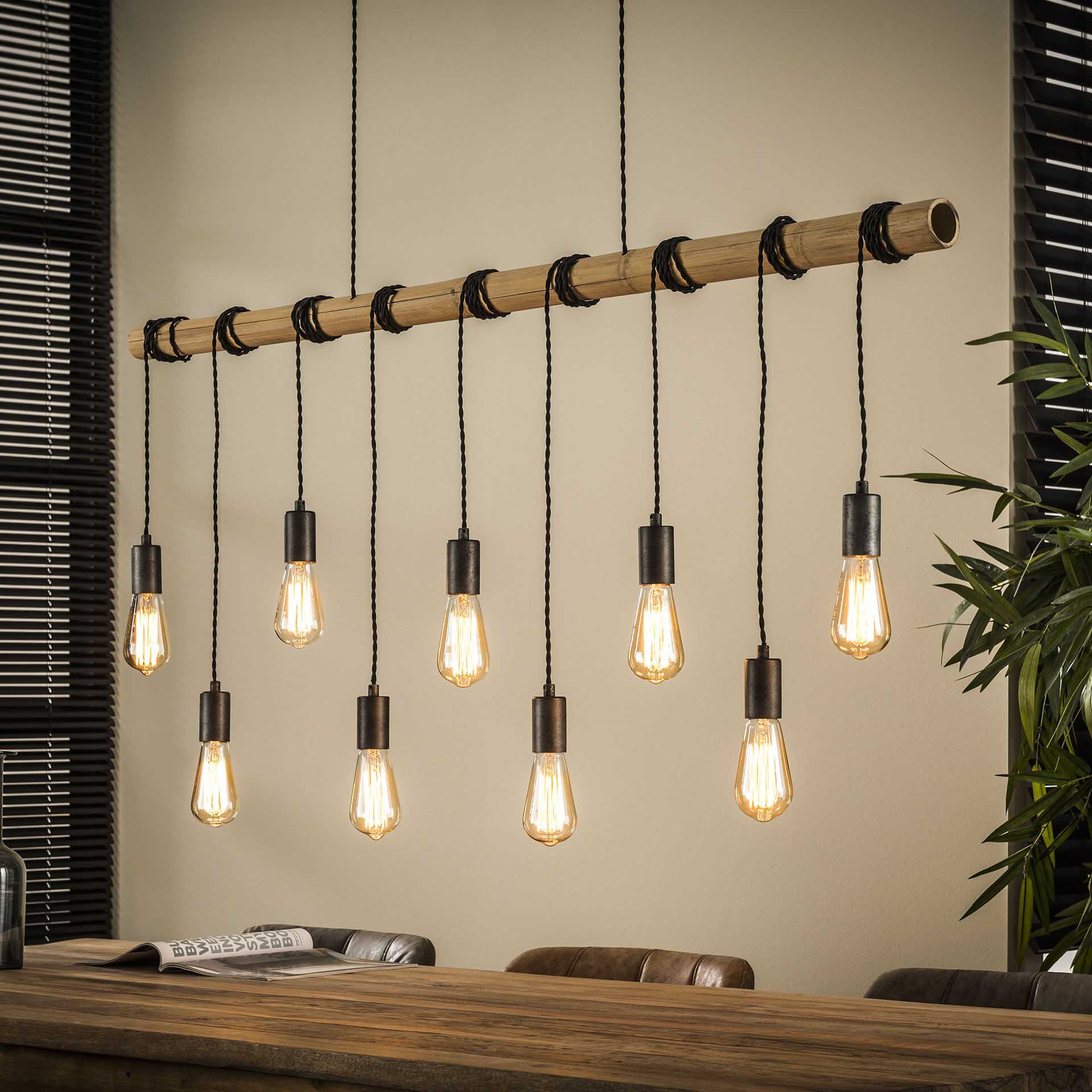 Hanglamp 'Bamboe' met 9 fittingen, 140cm Hanglamp 'Bamboe' met 9 fittingen, 140cm
