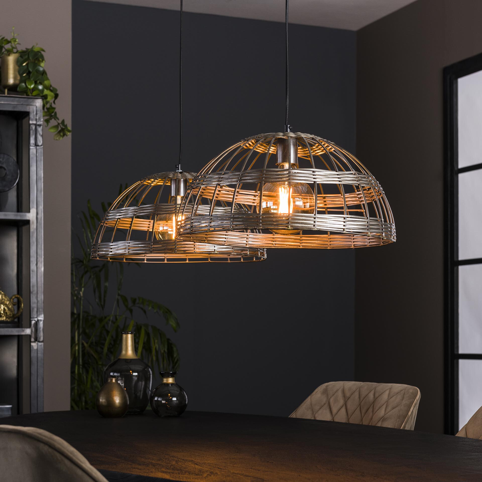 Hanglamp Diantha Metaal, 2-lamps - Zwart nikkel