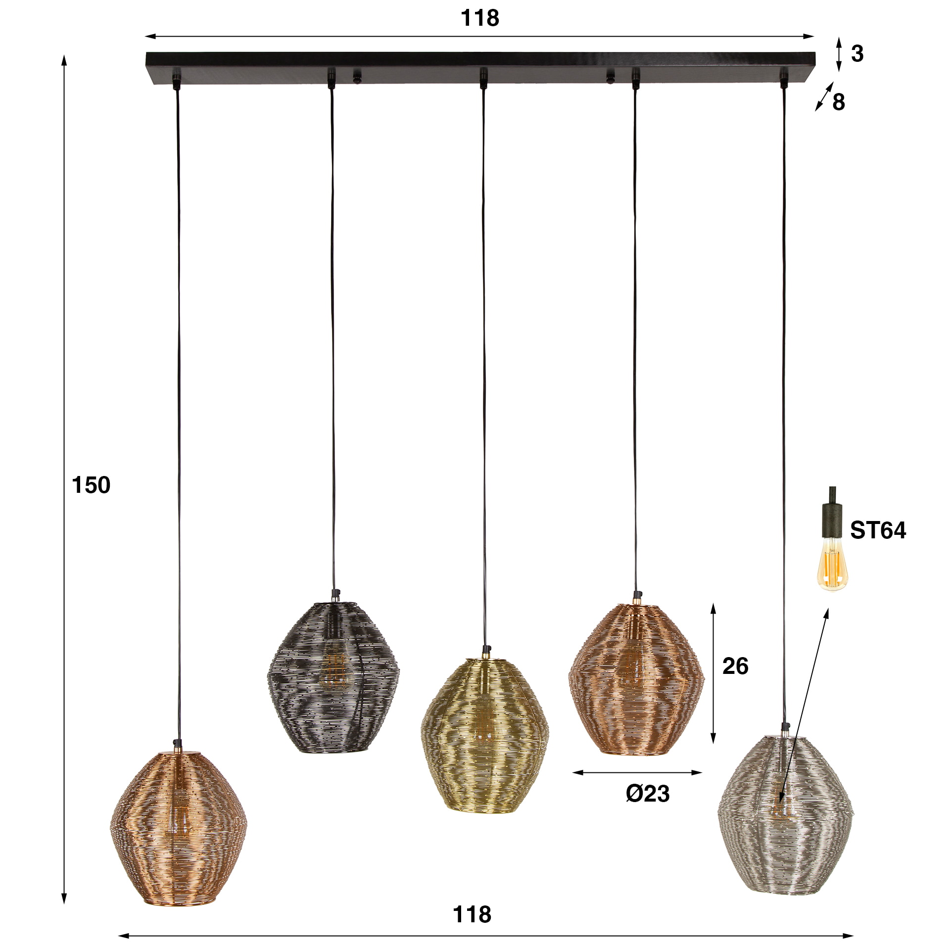 LifestyleFurn Hanglamp 'Dijon' Web mix, 5-lamps