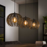 LifestyleFurn Hanglamp 'Arne' 3-lamps, kleur Zwart Bruin
