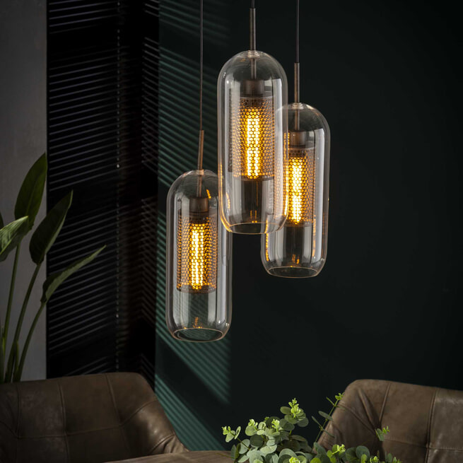 Glazen Hanglamp 'Ossie' 3-lamps