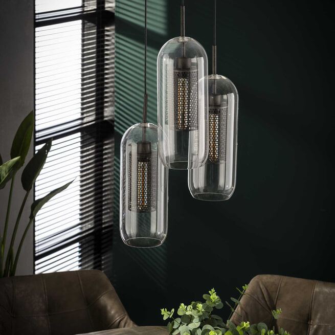 Glazen Hanglamp 'Ossie' 3-lamps