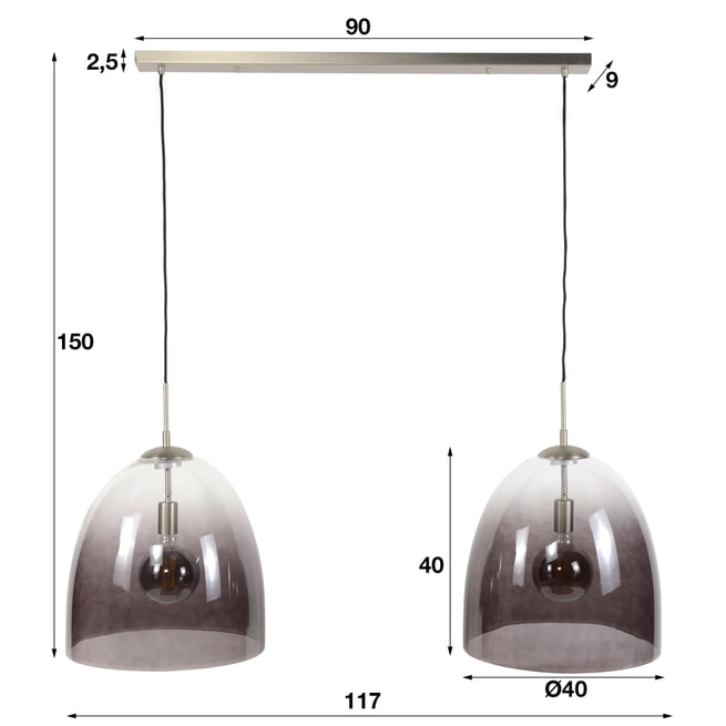 Hanglamp 'Misha' 2-lamps, Ø40cm