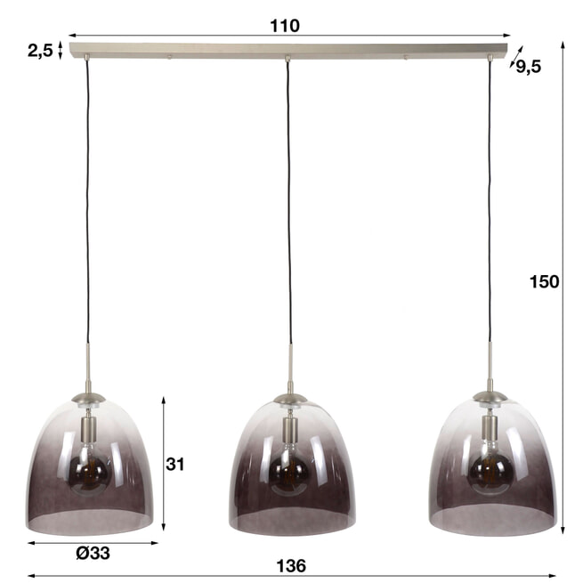 auteursrechten schoner informeel Glazen Hanglamp Misha 3-lamps • Sohome