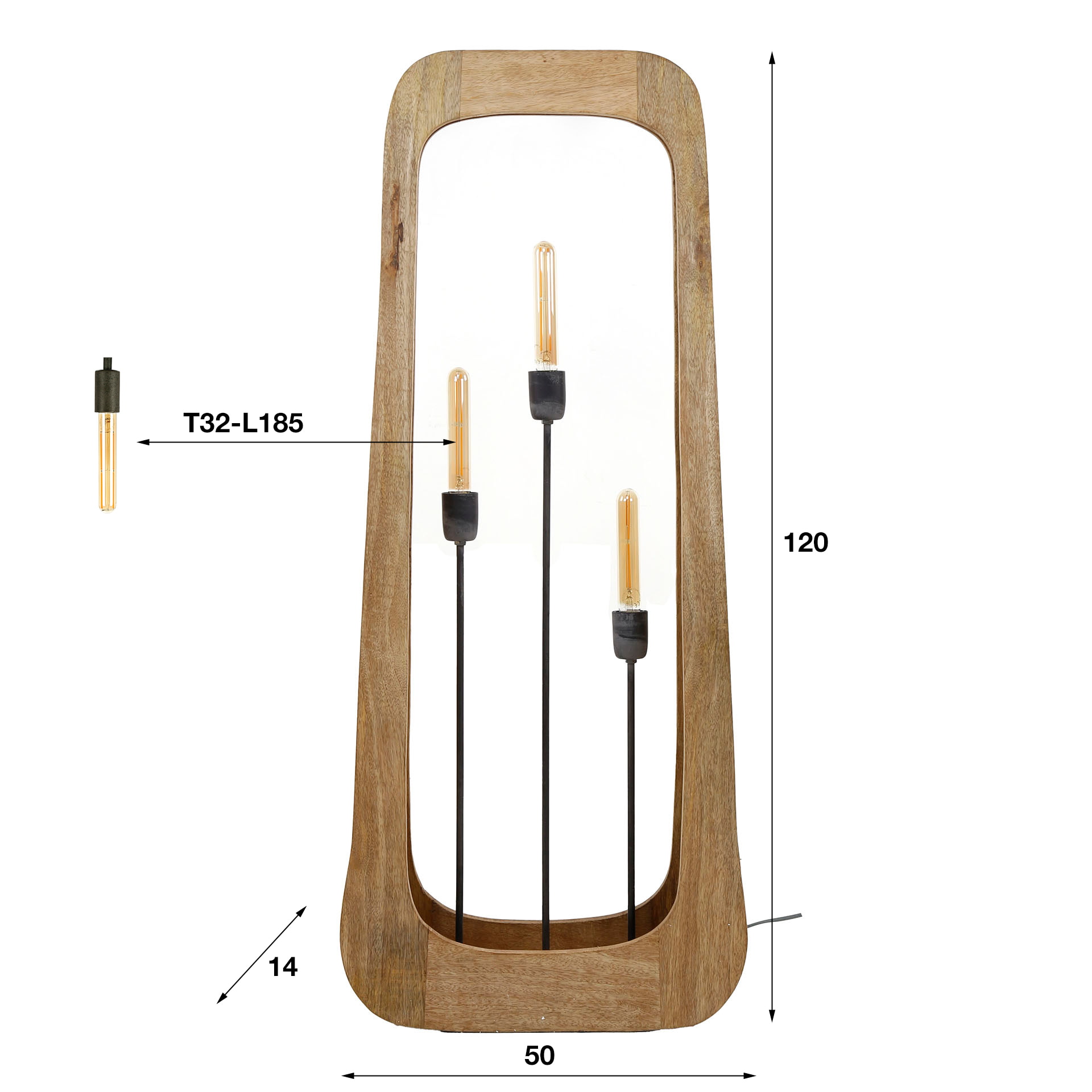 LifestyleFurn Vloerlamp 'Dain' 120cm, Mangohout