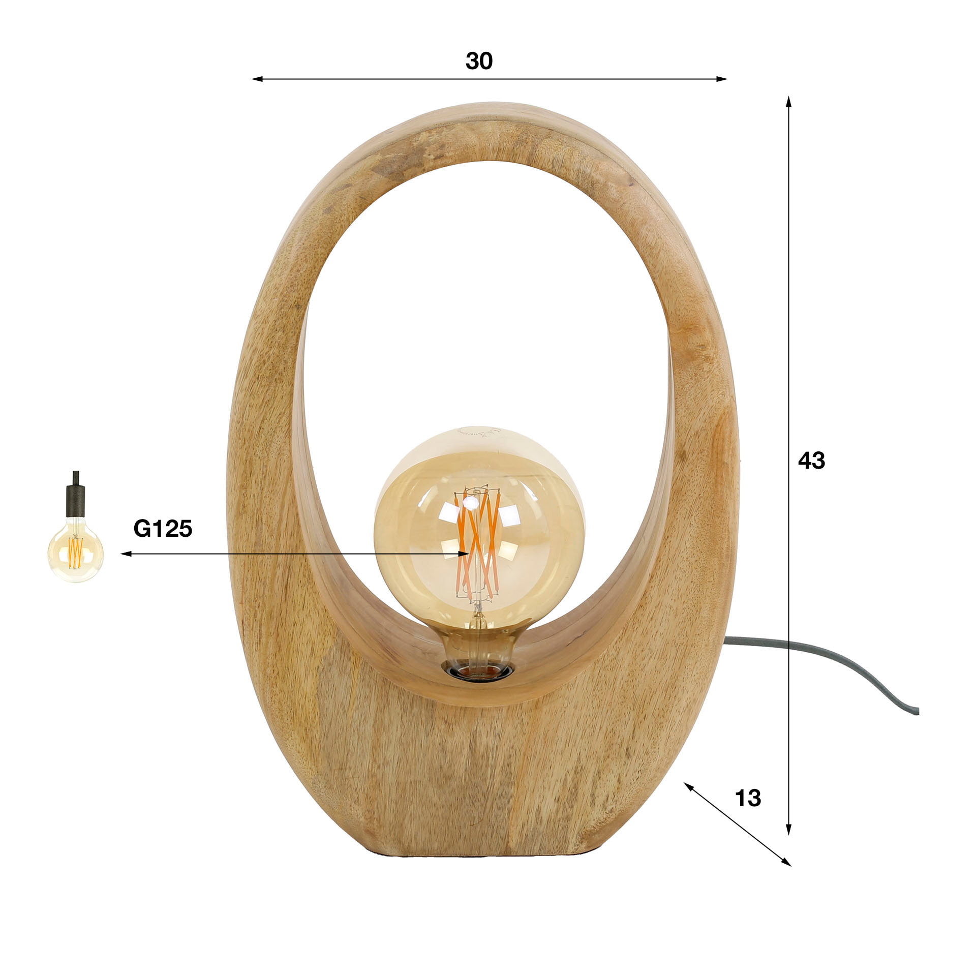 LifestyleFurn Tafellamp 'Laurene' Mangohout, 43cm hoog
