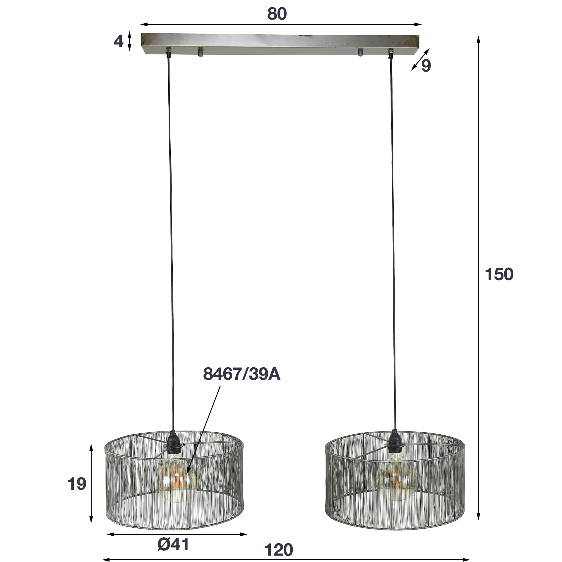Hanglamp 'Shana' Metaal, 2-lamps