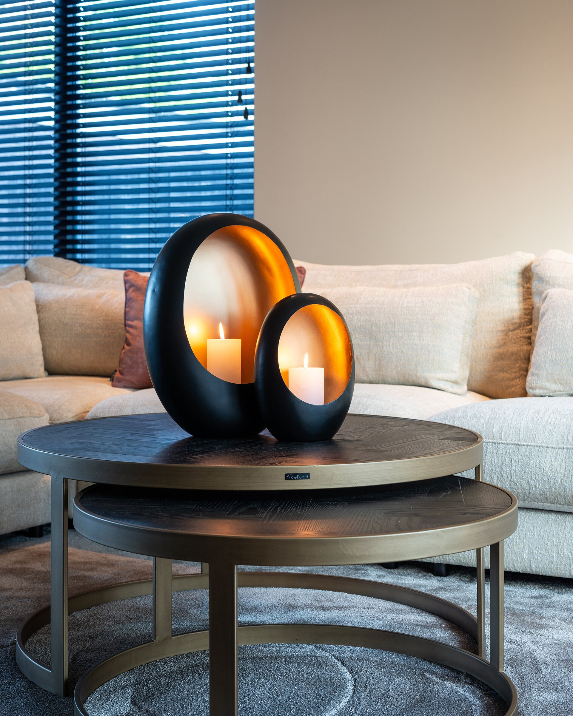 Richmond Ronde Salontafel 'Blackbone' Brass, Set van 2 stuks