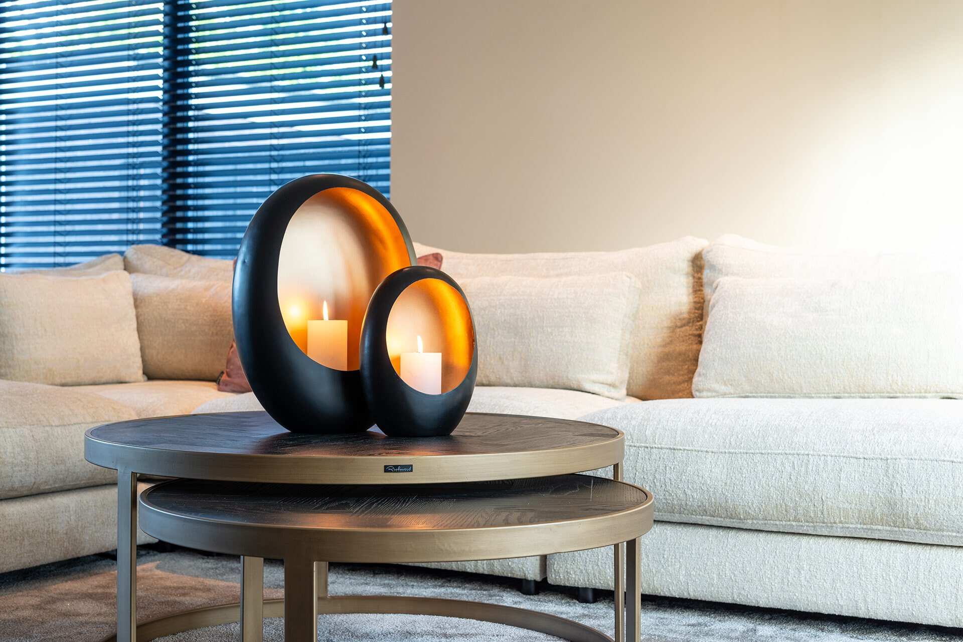 Richmond Ronde Salontafel 'Blackbone' Brass, Set van 2 stuks