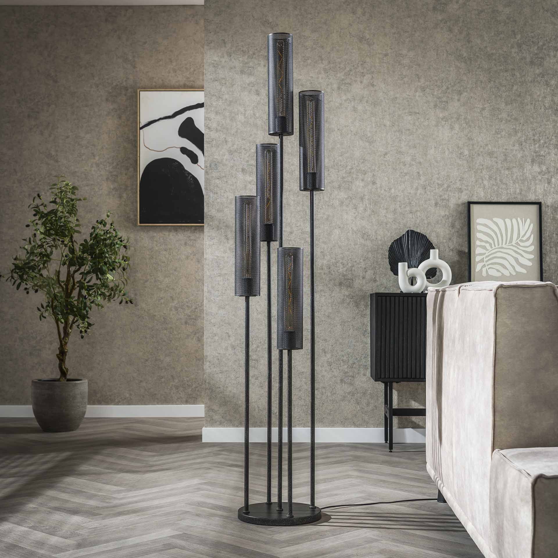 LifestyleFurn Vloerlamp 'Manda' Artic Black, 5-lamps
